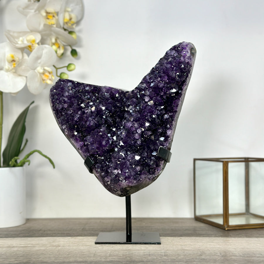 Deep Purple Amethyst Cluster on Metal Stand – Stunning Crystal for Meditation Space Decor - MWS2709