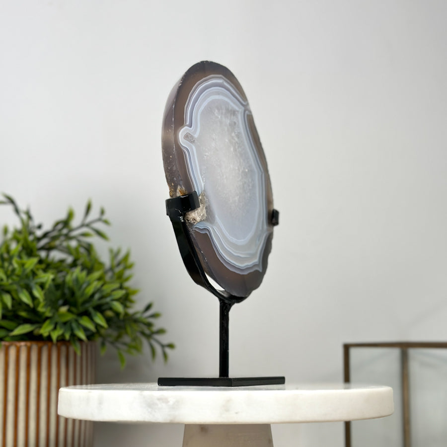 Blue Banded Agate Slice with Metal Stand - MWS2133