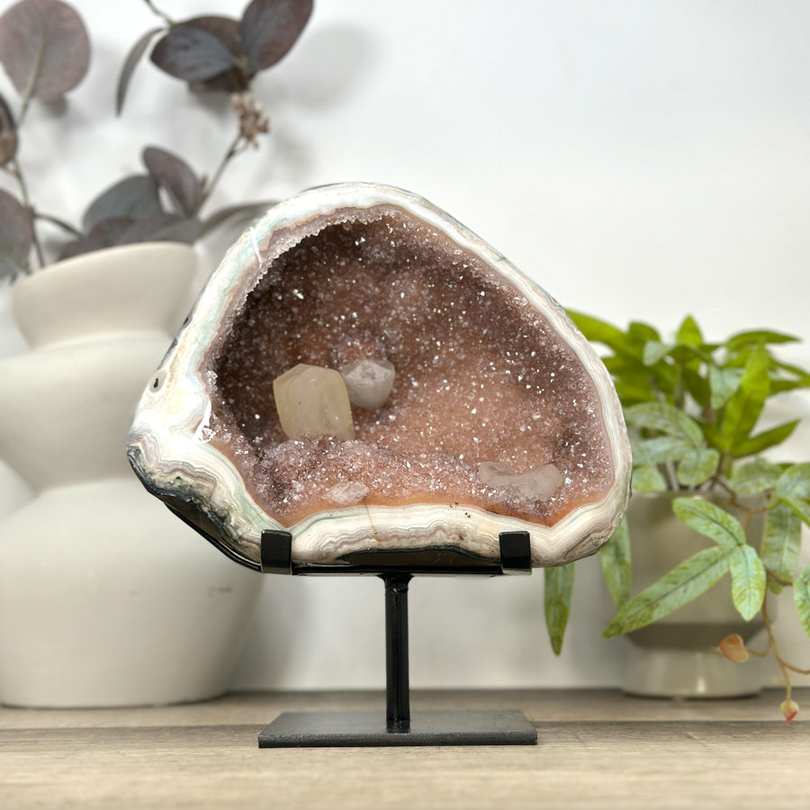 Unique Natural Jasper Geode with Orande Quartz interior and Calcite Formation - MWS3165
