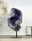 Large Natural Amethyst Stone with Green Jasper Shell on Metal Stand - MWS2820