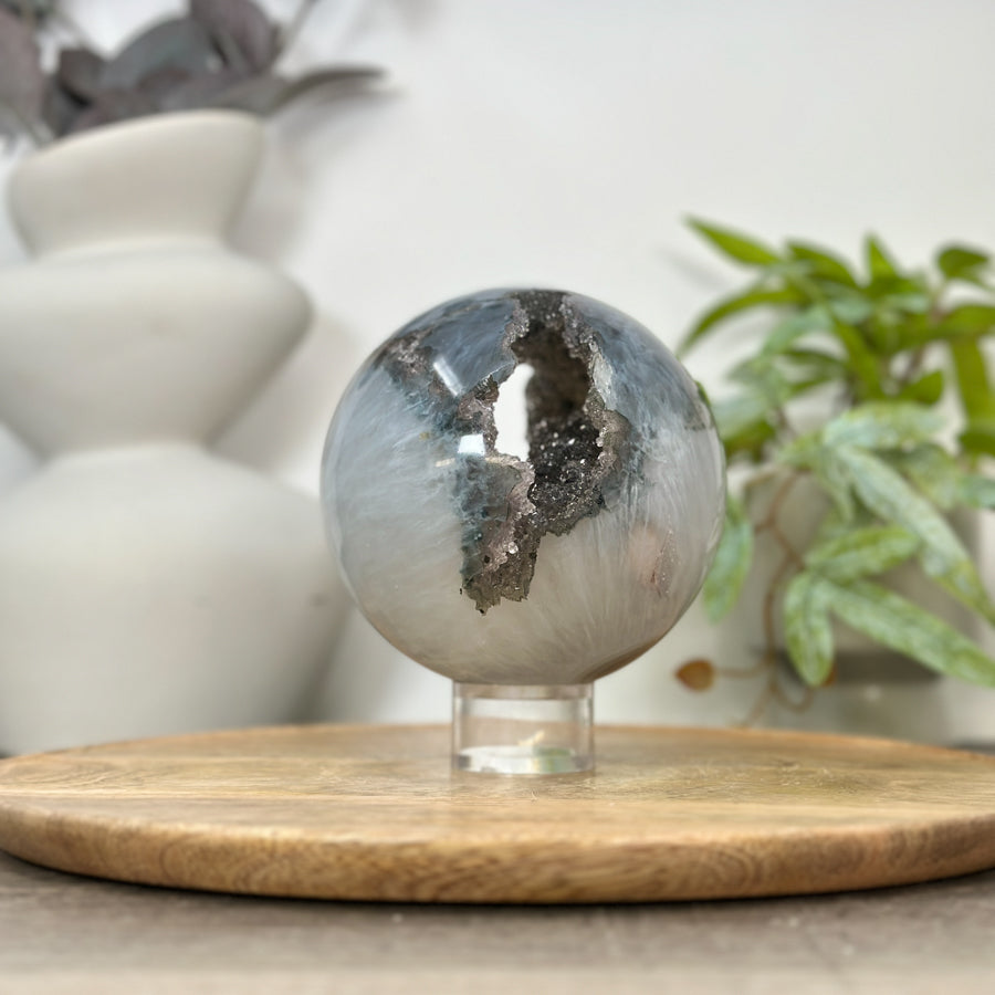 Natural Green Quartz Druzy Sphere Geode - SPH0185