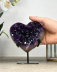 Amethyst Stone Heart Carving, Metallic Stand Included - HST0316