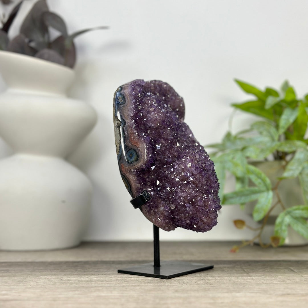Uruguayan amethyst Geode with Quartz Shell on Stand - MWS3306
