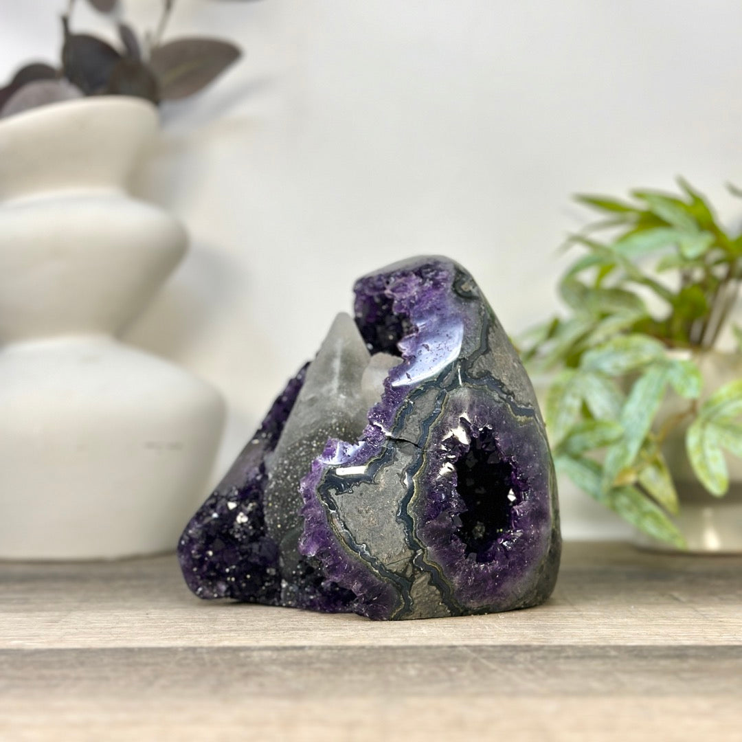 Collection Grade Natural Amethyst Geode with Calcite Point - CBP1411