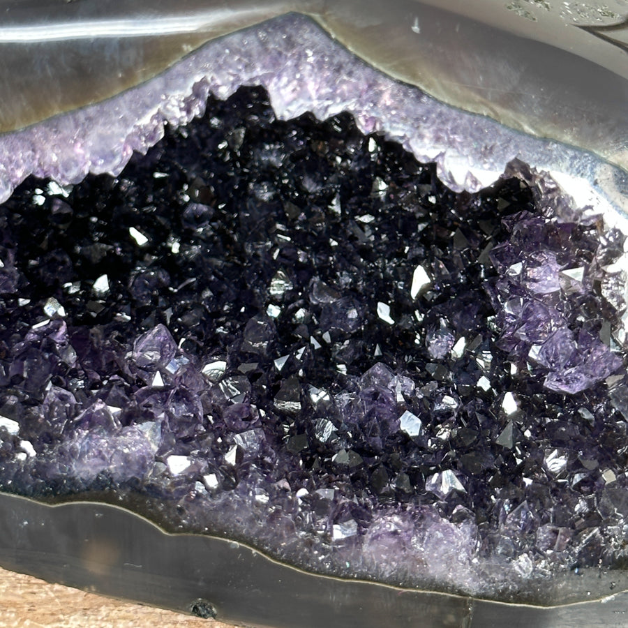 Amethyst &amp; Agate Stone Geode with Crystal Cavity - STGE0004