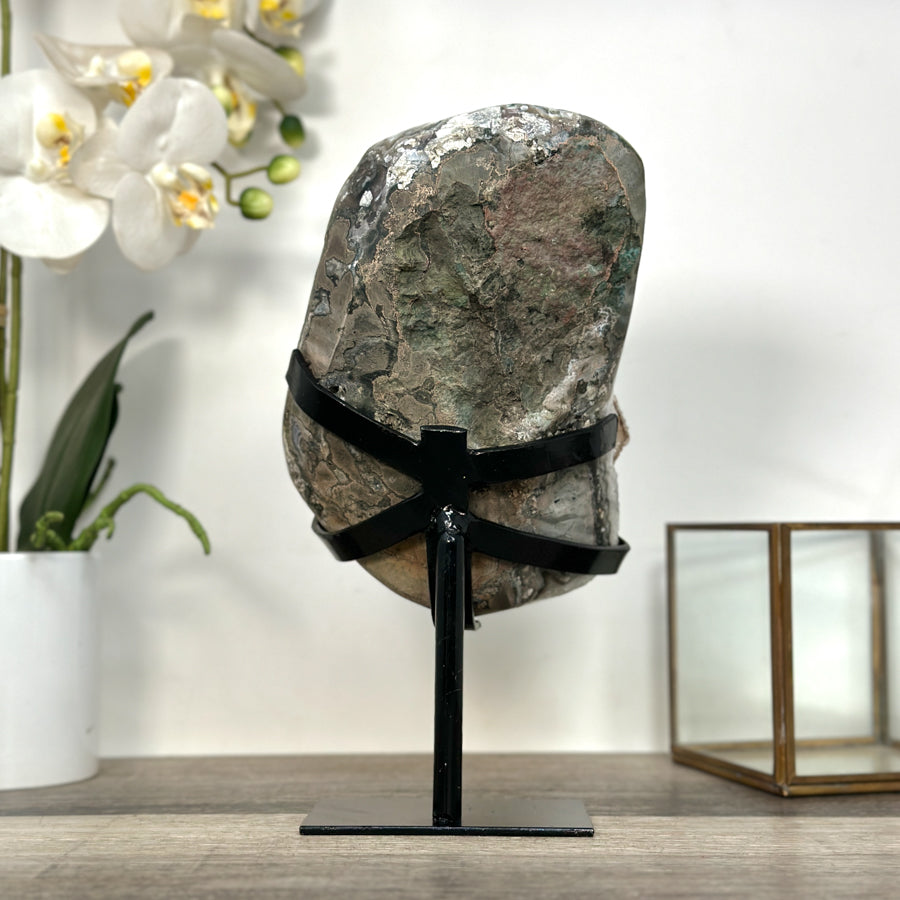 Quartz Crystal with Calite Geode on Stand Mineral Specimen