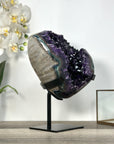 Deep Purple Amethyst Geode With Agate Shell on Metal Stand - MWS2742