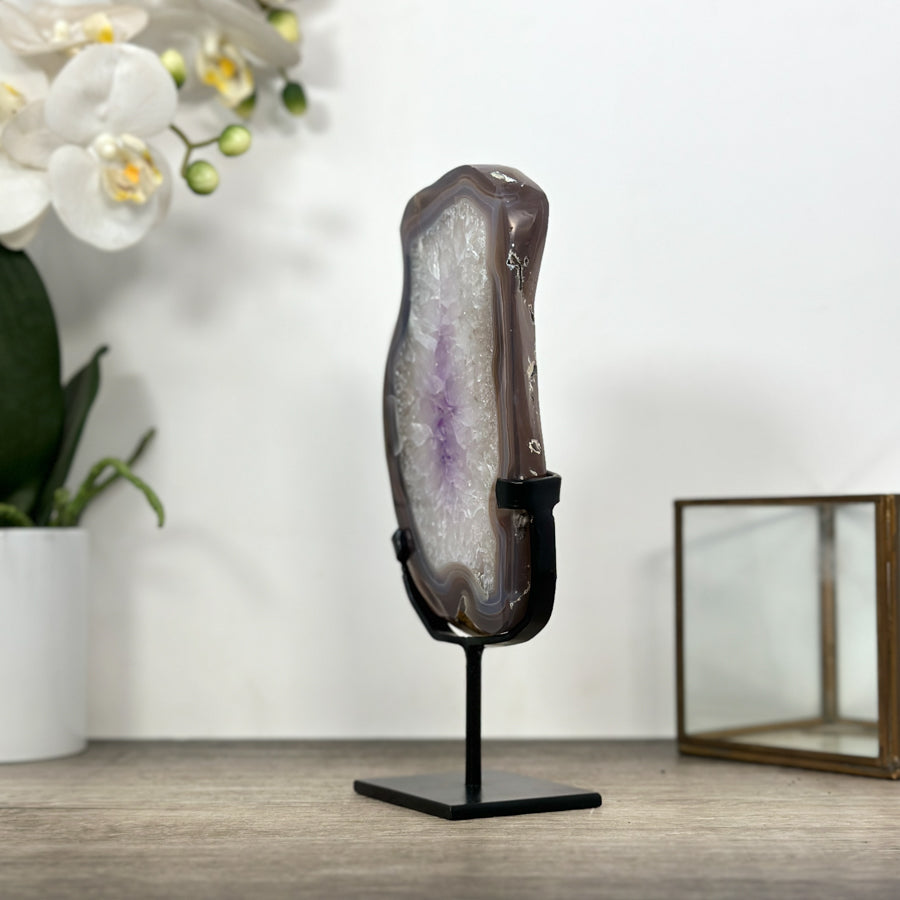 Amethyst Quartz &amp; Banded Agate Geode Slice - MWS2999