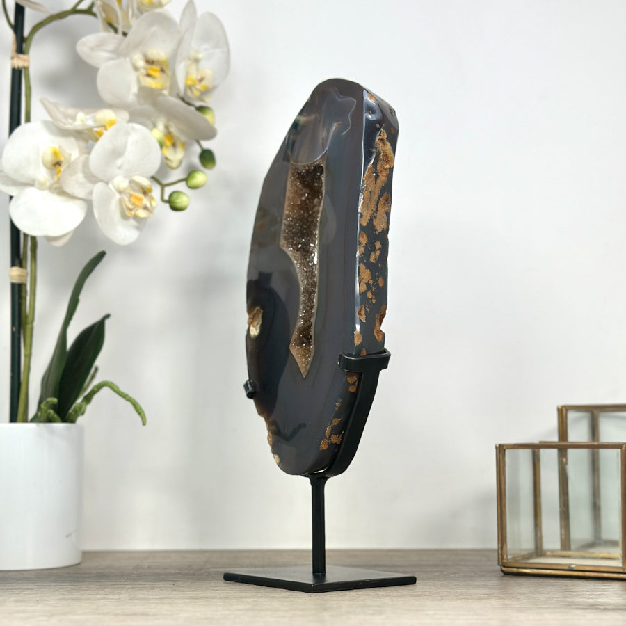 Large Agate Geode Slice with Custom Made Metallic Stand - MWS2327