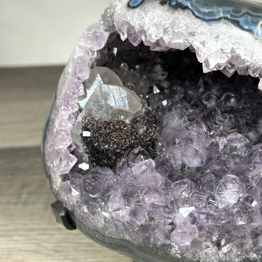 Natural Amethyst &amp; Agate Stone Geode on Stand - MWS2841