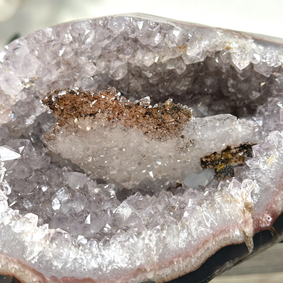 Geode Agate Crystal Cluster with Calcite Centerpiece - Collector Display Specimen - MWS2614