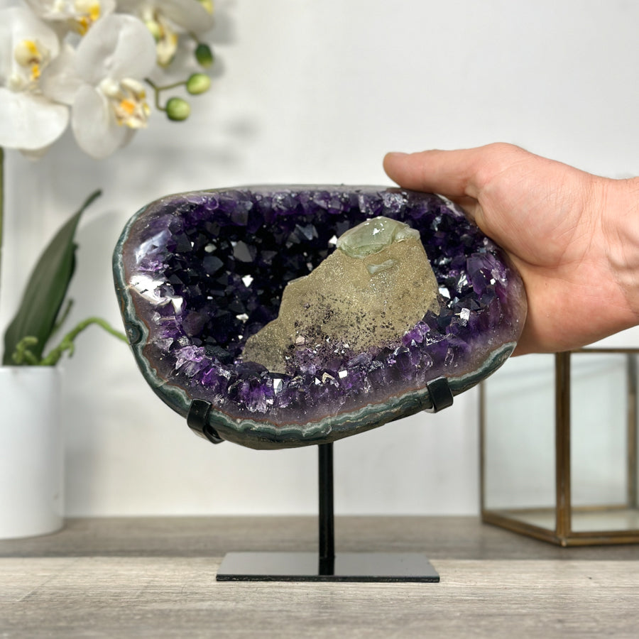 Amethyst Geode with Calcite Centerpiece on Stand for Collector Display - MWS2612