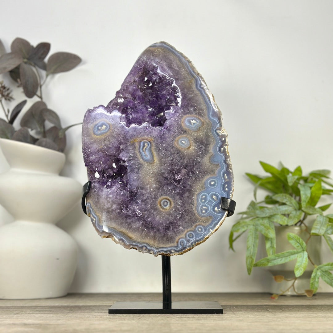 Natural Large Amethyst &amp; Blue Agate with Stalatite Eyes Formations - MWS3326