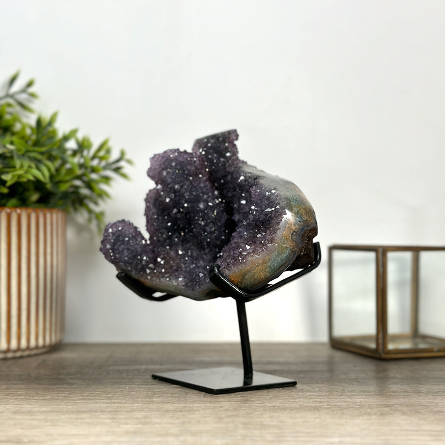 Natural Amethyst Stalactite Formation on Metal Stand – Elegant Crystal Display from Uruguay - MWS2408