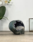 Amethyst Stone Geode with Green Japers Shell and Calcite Crystal Formation - STGE0014