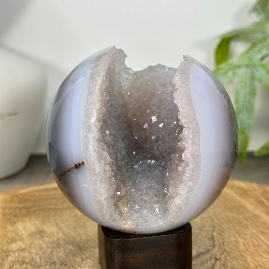 Banded Agate &amp; Druzy Quartz Sphere Geode - SPH0206