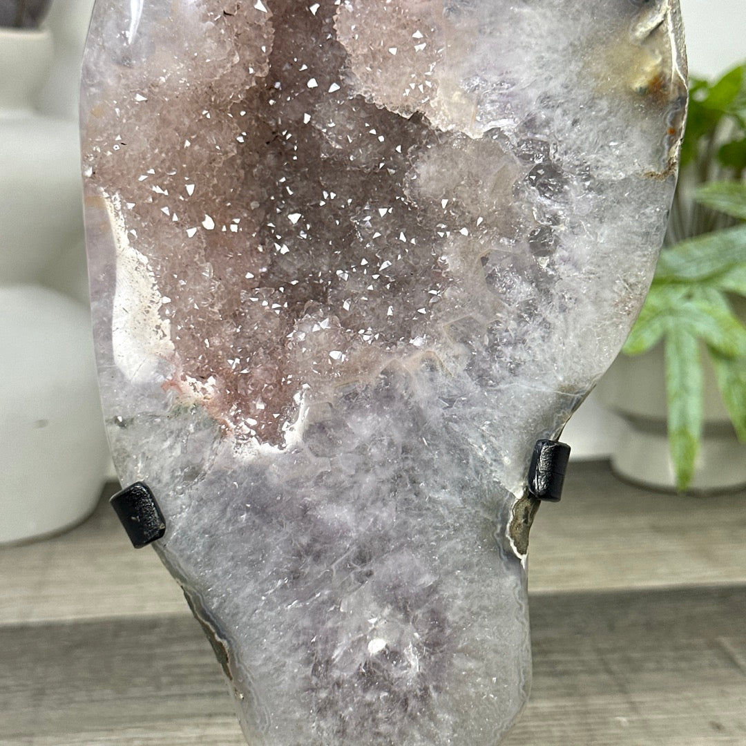 Natural Light Peach Tone Quartz Geode on Stand - MWS3363