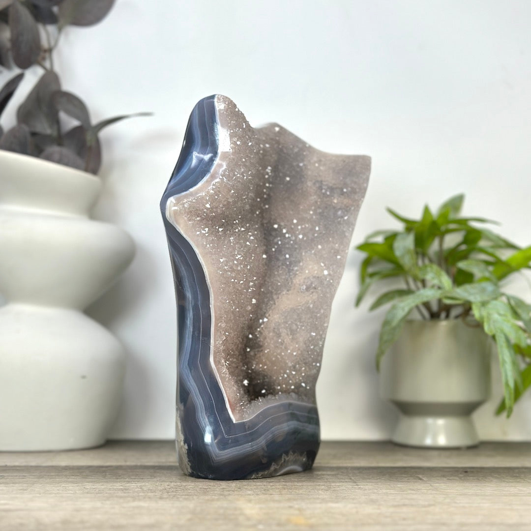 Unique Art Agate &amp; Quartz Geode for Home Decor - Urguayan Statement Piece - CBP1401