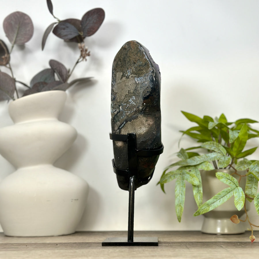 Natural Deep Purple Amethyst Cluster on Metal Stand - MWS3171