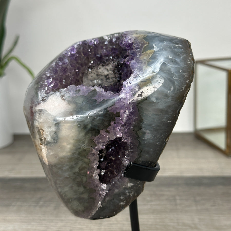 Amethyst Geode with Quartz Shell– Natural Specimen on Stand - MWS2861