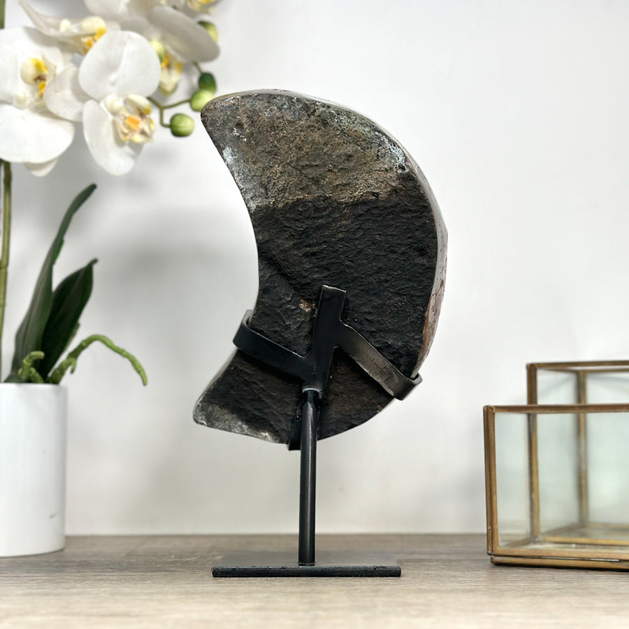 Unique Natural Amethyst Moon with Sugar Calcite Formations - MWS2374