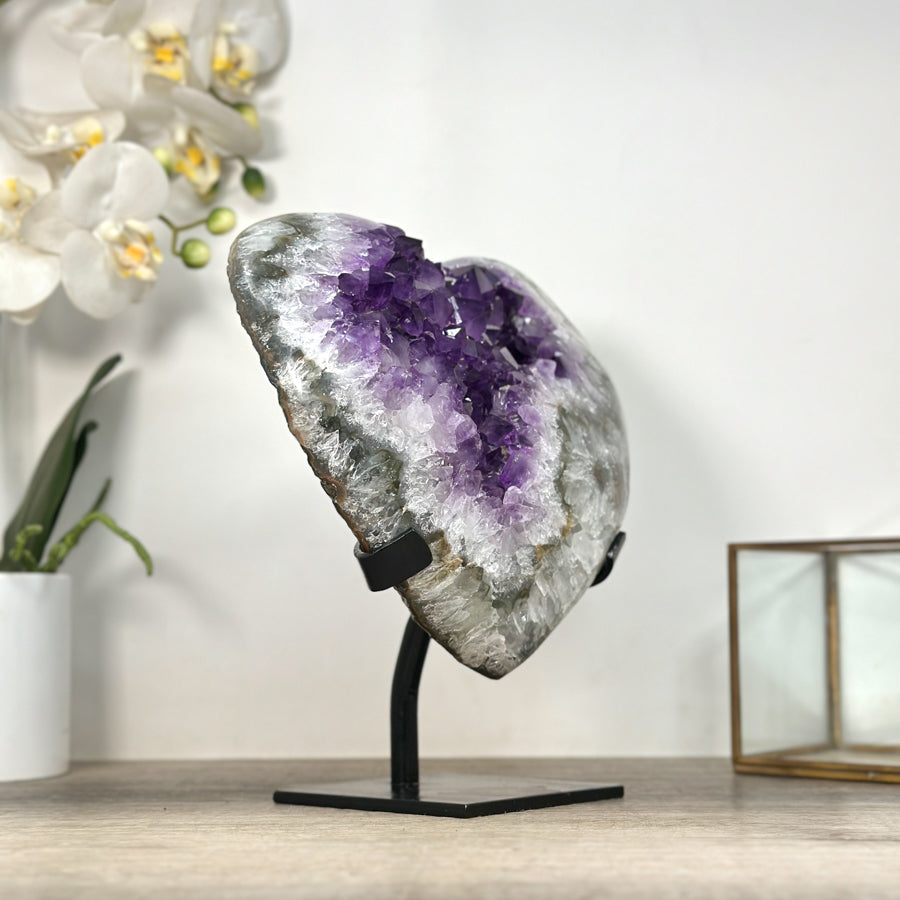XL Natural Amethyst &amp; Quartz Stone Heart Carving from Uruguay - HST0320