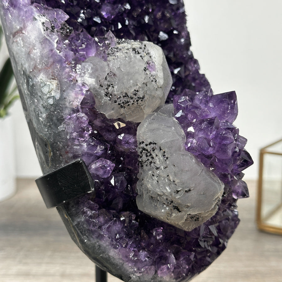 Unique Amethyst Stone with Calcite &amp; Black Hematite Crystal - MWS2346