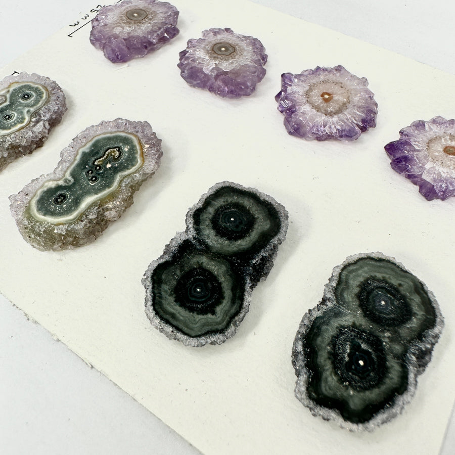Unique Amethyst &amp; Green Jasper Stalactite Slices Set - Natural Crystal for Handmade Jewelry - STS0030