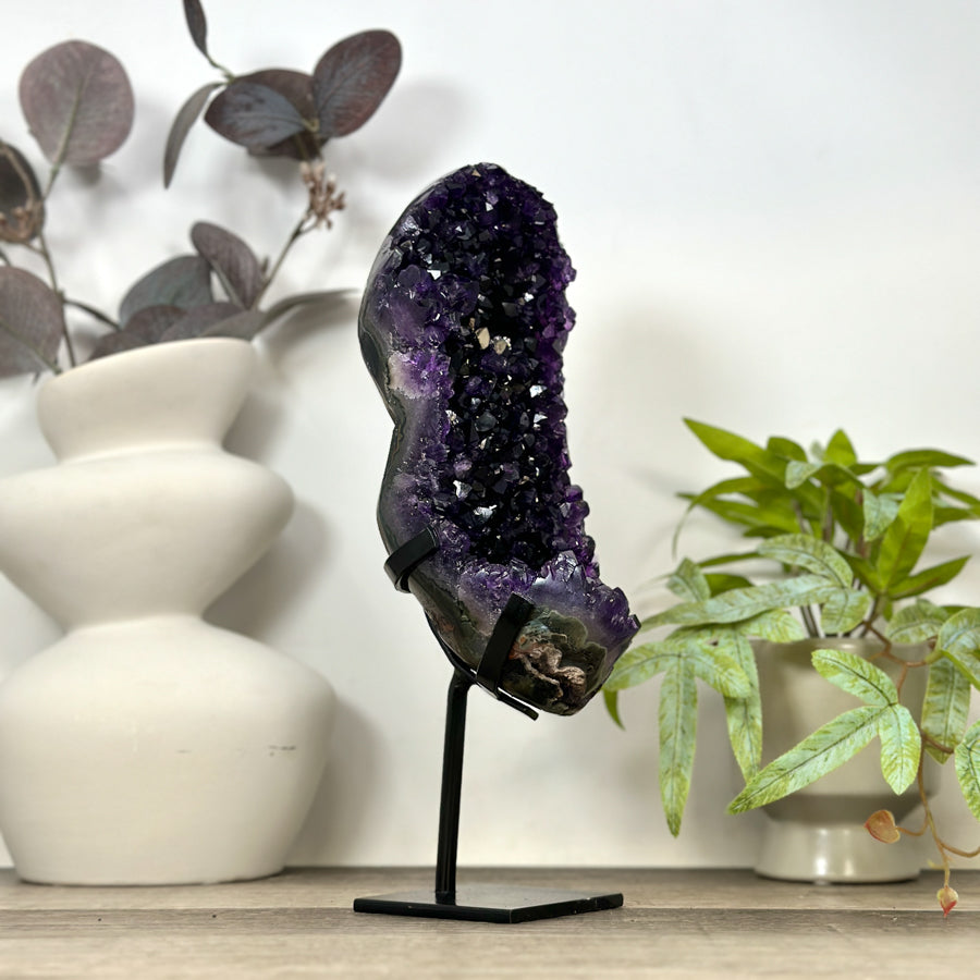 Natural Deep Purple Amethyst Cluster on Metal Stand - MWS3171