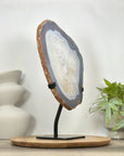 Blue Banded Agate & Quartz Stone Slice on Metal Stand - MWS3036