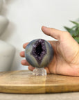 Amethyst & Banded Agate Sphere Geode with Druzy Interior - SPH0219