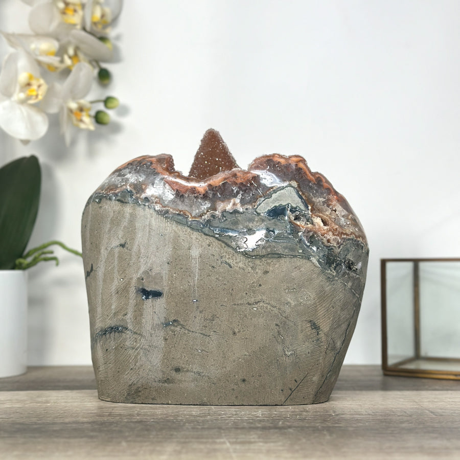 Unique Calcite Crystal with Orange Druzy Crystals – Collector’s Grade Mineral from Uruguay - CBP1240