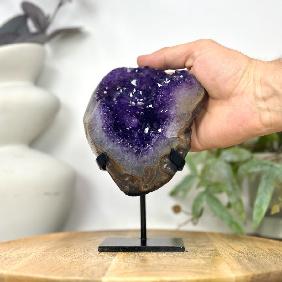 Natural Top Grade Amethyst Cluster on Metal Stand for Home Decor - MWS3252