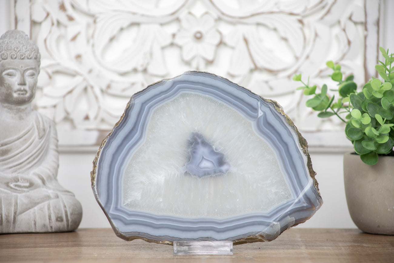 Blue Banded Agate &amp; Quartz Stone Slice - SLC0009