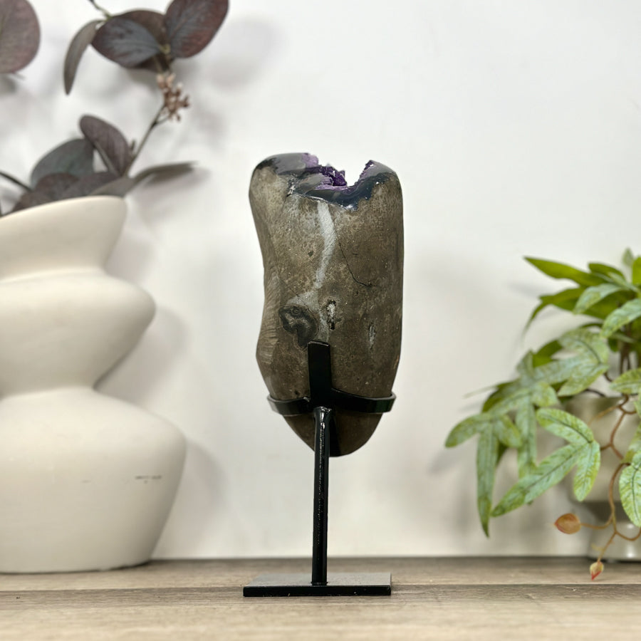 Natural Agate &amp; Amethyst Geode on Metal Stand - MWS3180