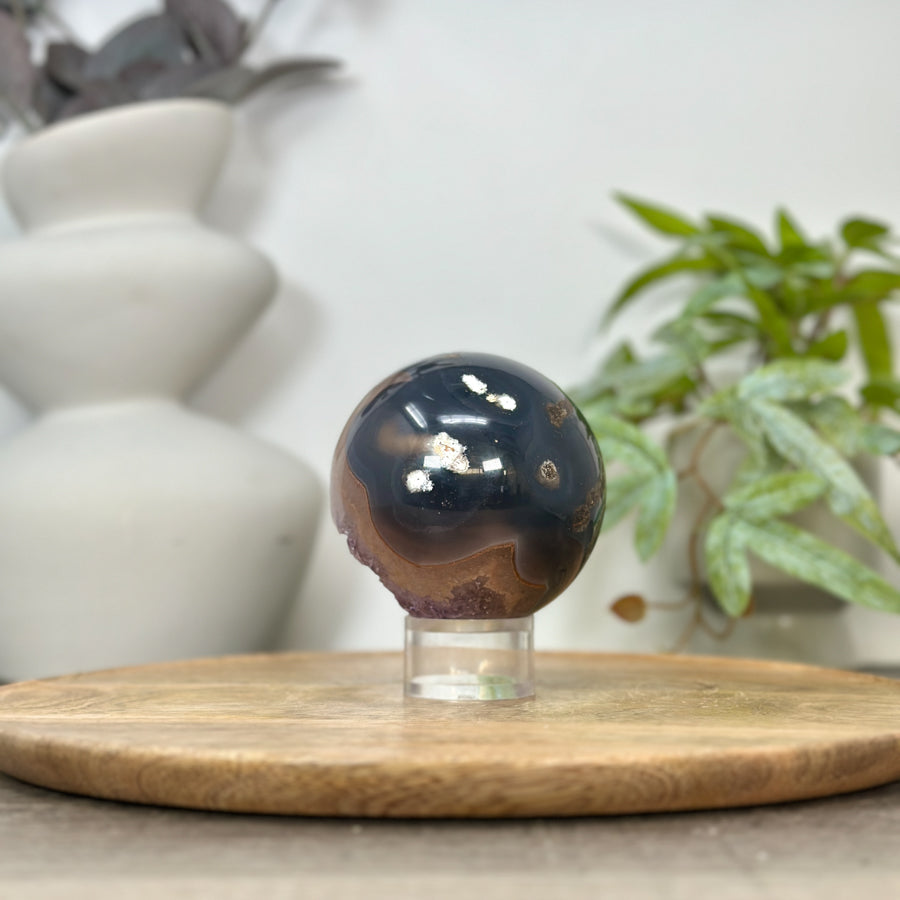 Amethyst Druzy &amp; Agate Sphere Geode from Uruguay - SPH0173