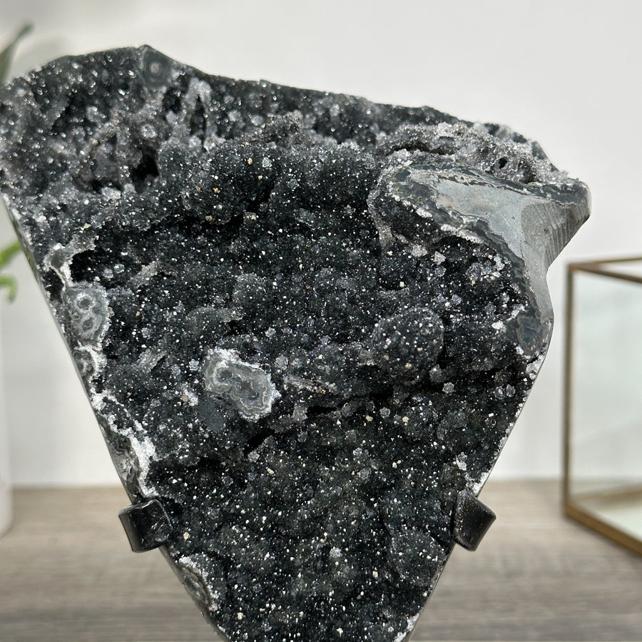 Black Druzy Mineral Specimen – Natural Crystal Cluster for Home Decor Display - MWS2621