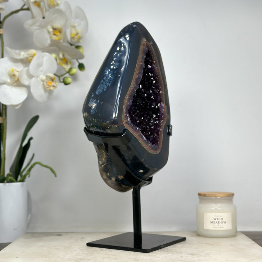 Unique Large Agate &amp; Amethyst Portal Geode, Metal Stand Included - MWS1563