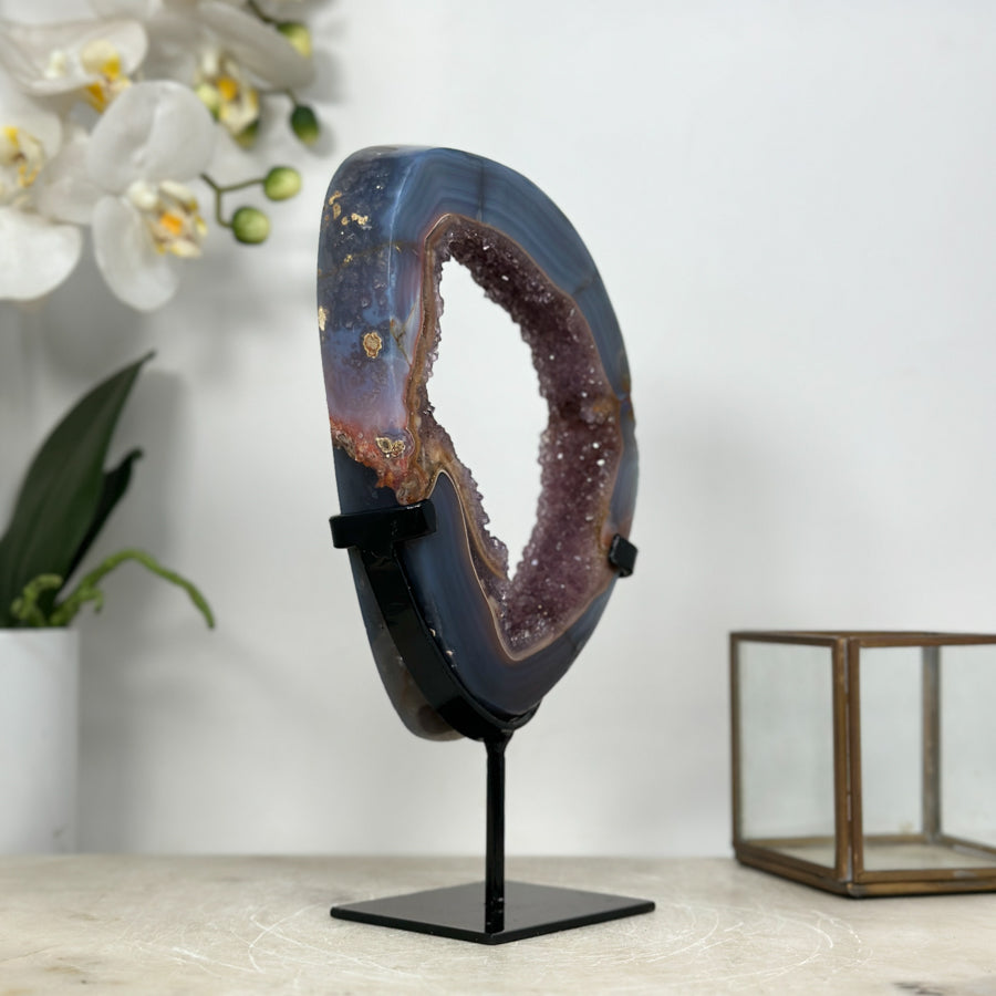 Unique Natural Blue Banded Agate &amp; Amethyst Stone Portal - MWS1942