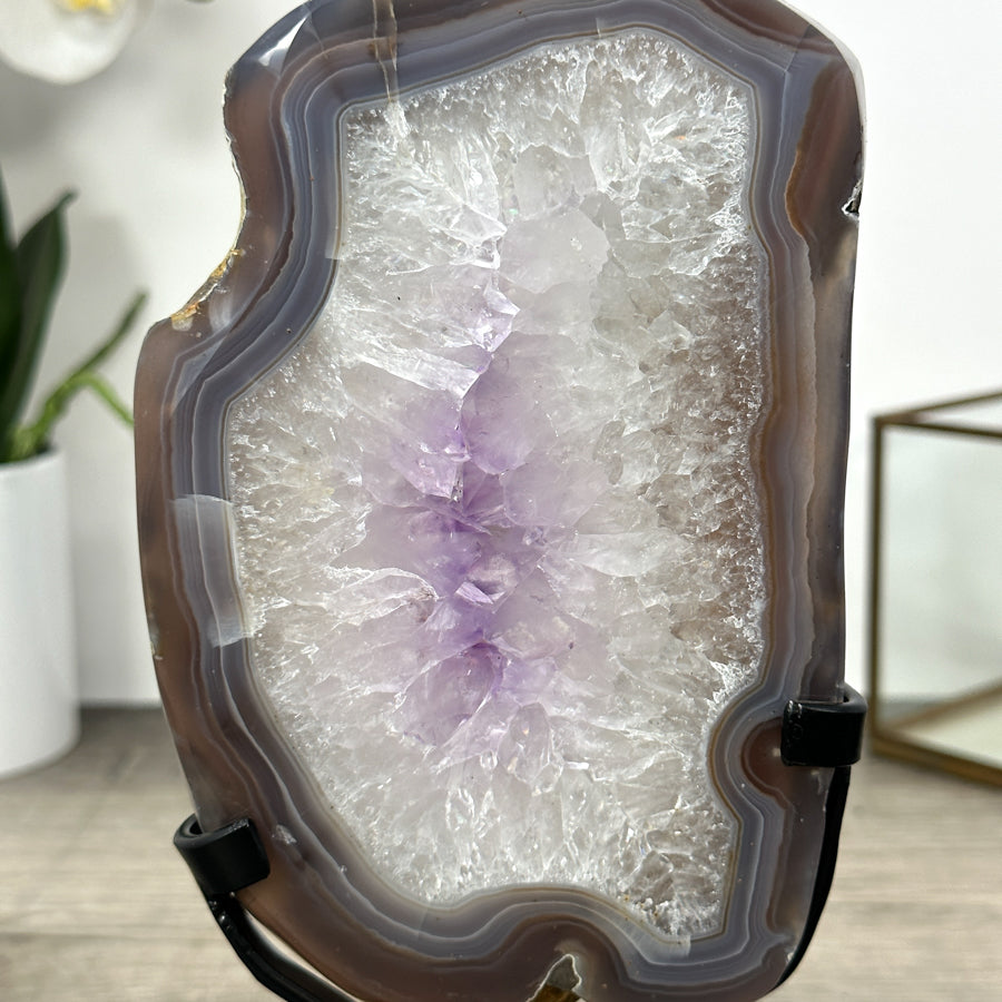 Amethyst Quartz &amp; Banded Agate Geode Slice - MWS2999