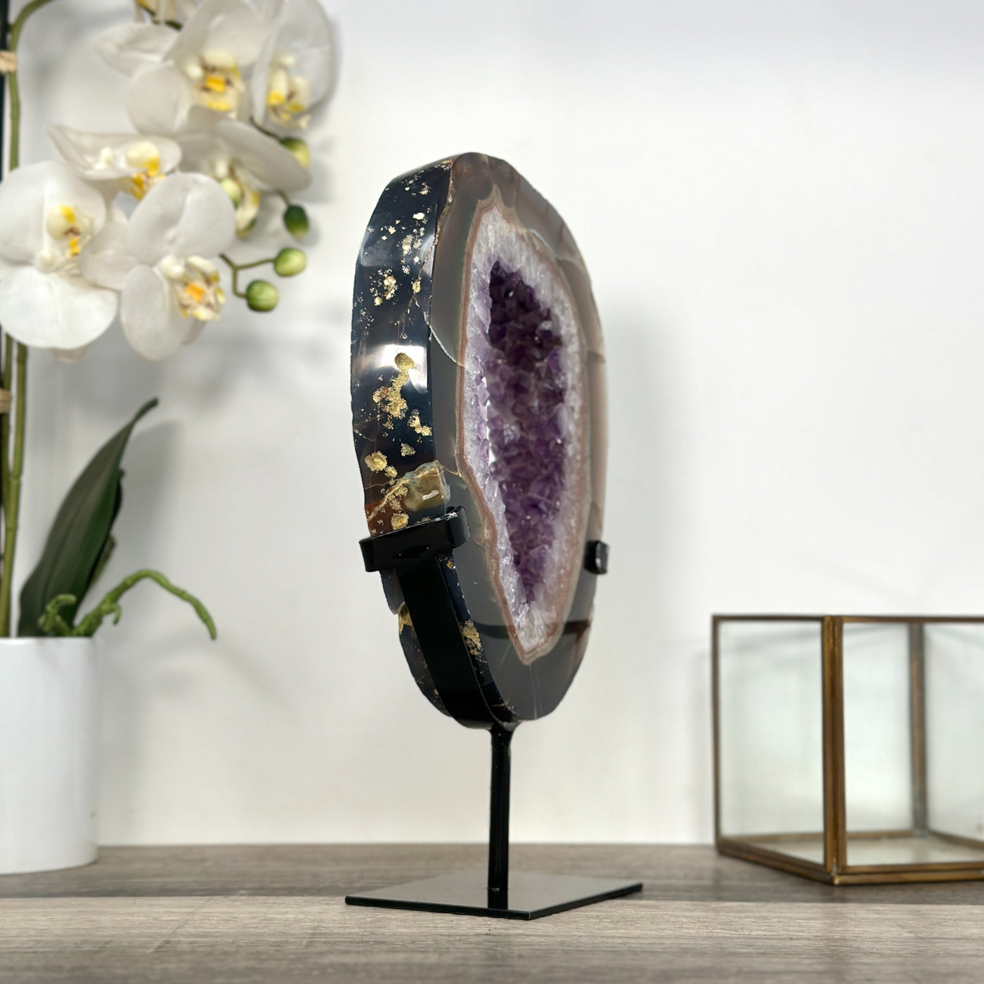 Amethyst Geode Slice Portal with Purple Crystal Center for Home Decor - MWS2657