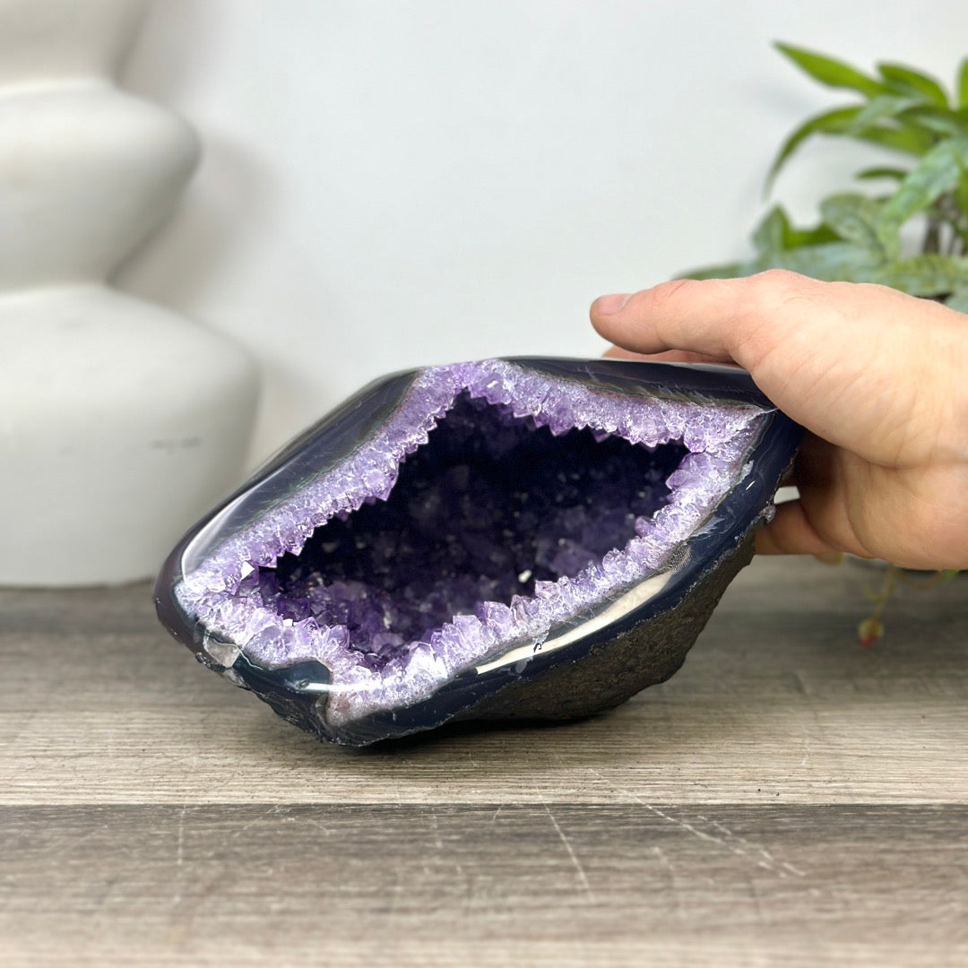 Uruguayan Amethyst geode with agate Shell - STGE0044