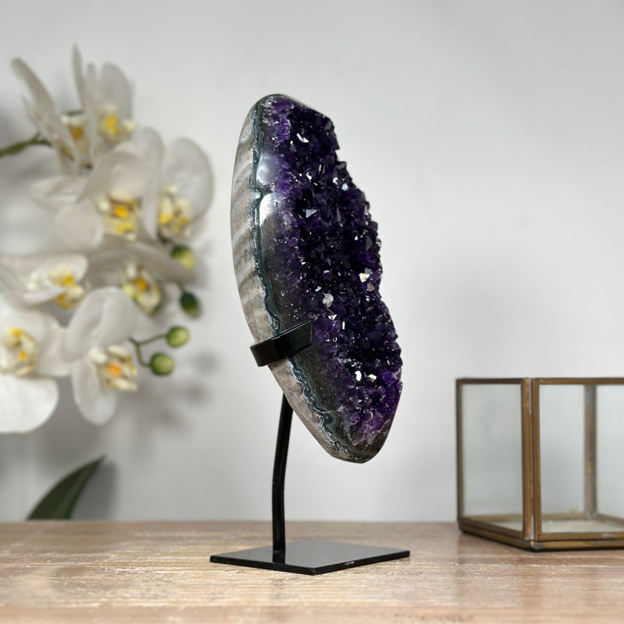 Deep Purple Amethyst Geode - Metallic Stand Included - MWS1814
