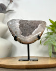 Natural Sugar Quartz Geode Mineral Specimen on Metal Stand - MWS3129