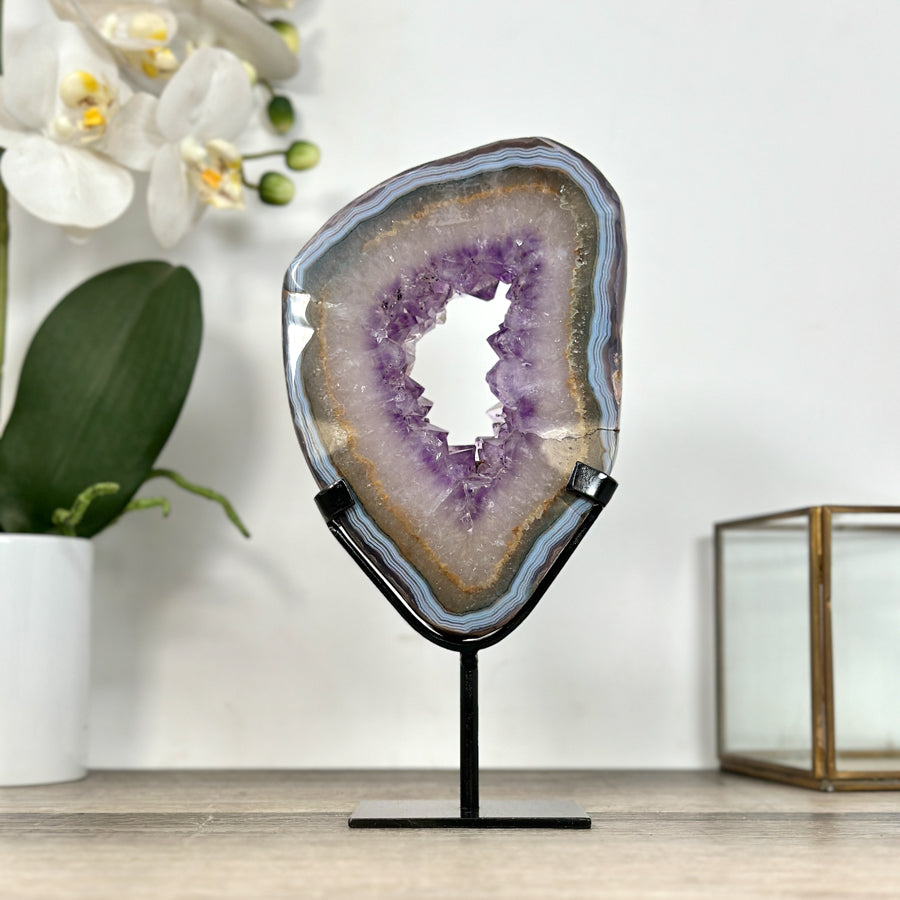 Blue Banded Agate &amp; Agate Geode Slice Portal - MWS2910