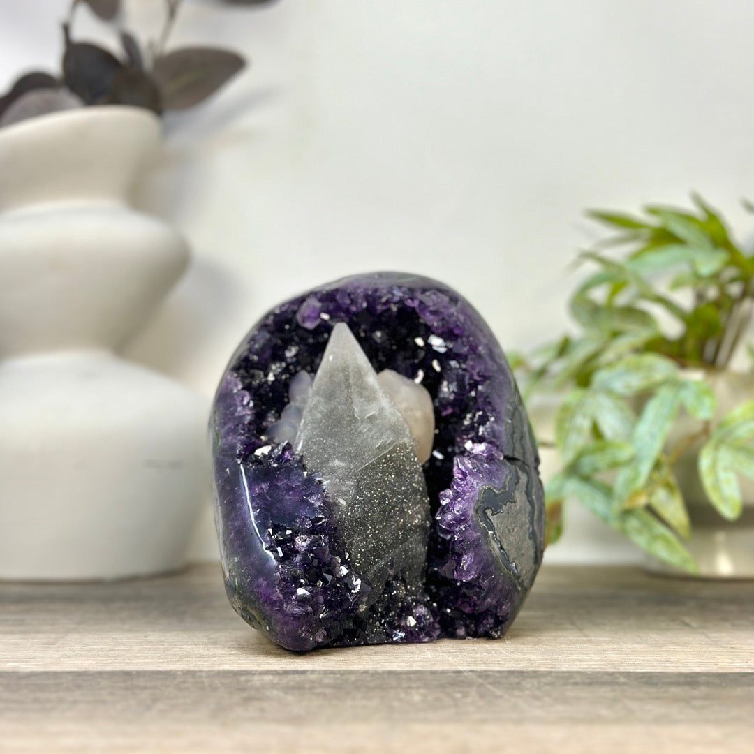 Collection Grade Natural Amethyst Geode with Calcite Point - CBP1411