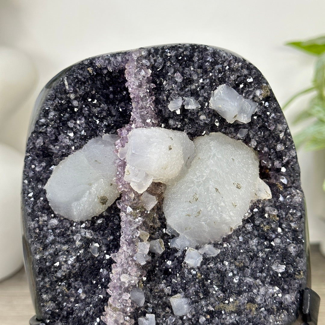 Natural Amethyst Cluster with Agate Matrix and Calcite Formation - MWS3349