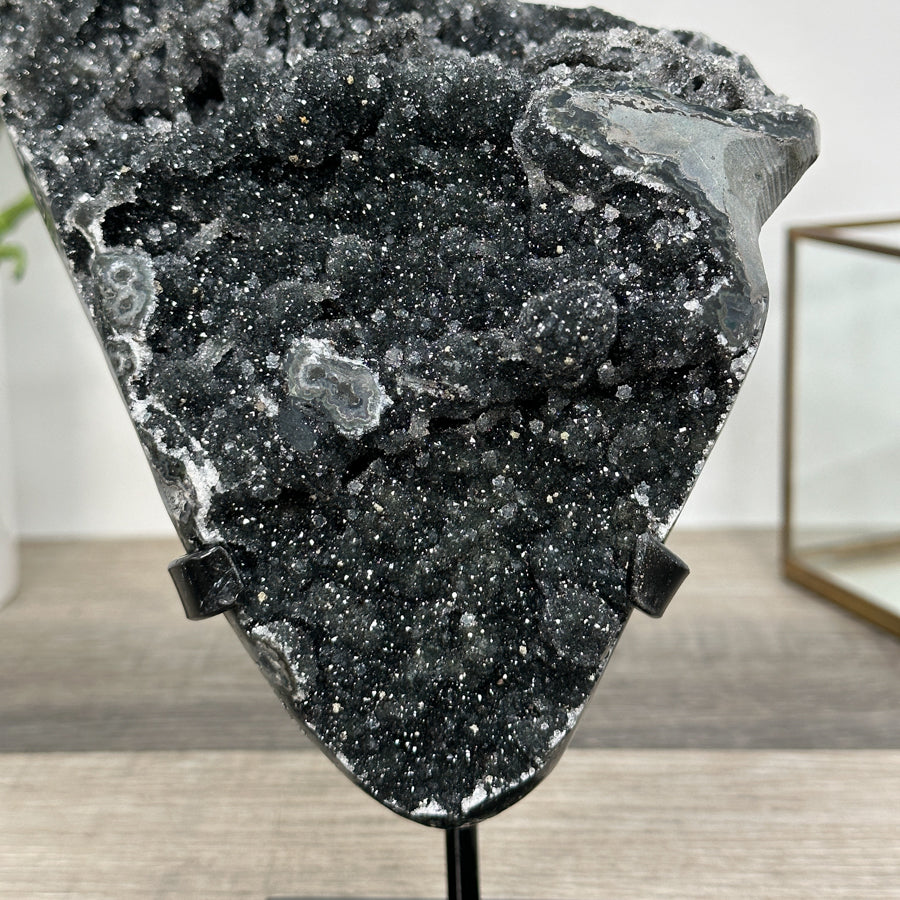 Black Druzy Mineral Specimen – Natural Crystal Cluster for Home Decor Display - MWS2621