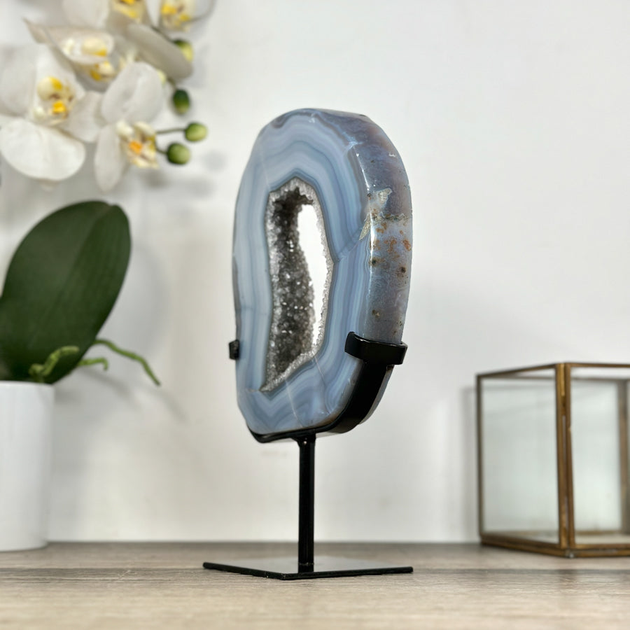Natural Blue Banded Agate Portal with Metallic Stand - MWS2916