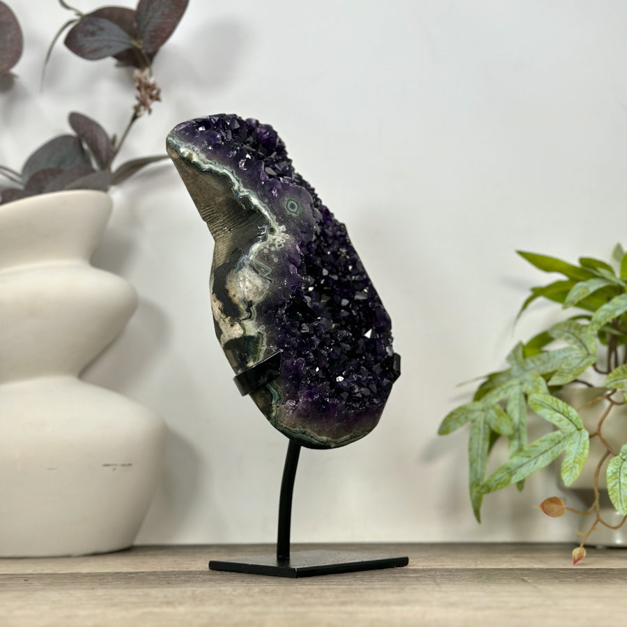 Natural Deep Purple Amethyst Cluster on Metal Stand - MWS3189
